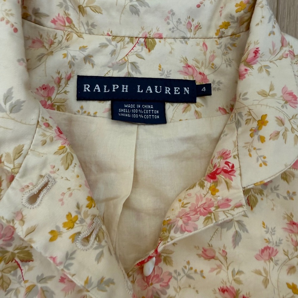 Ralph Lauren Floral Cotton Blazer Pink Cream Cottagecore Tailored Jacket Size 4 - Picture 3 of 9